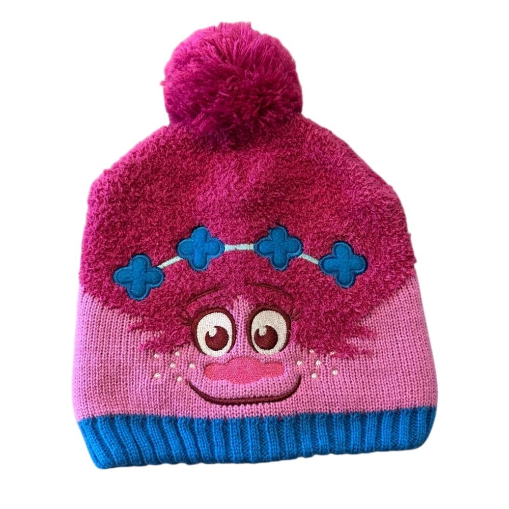 DreamWorks Trolls Poppy Beanie Girls 2T-5T Pink Blue Pom Pom Hat